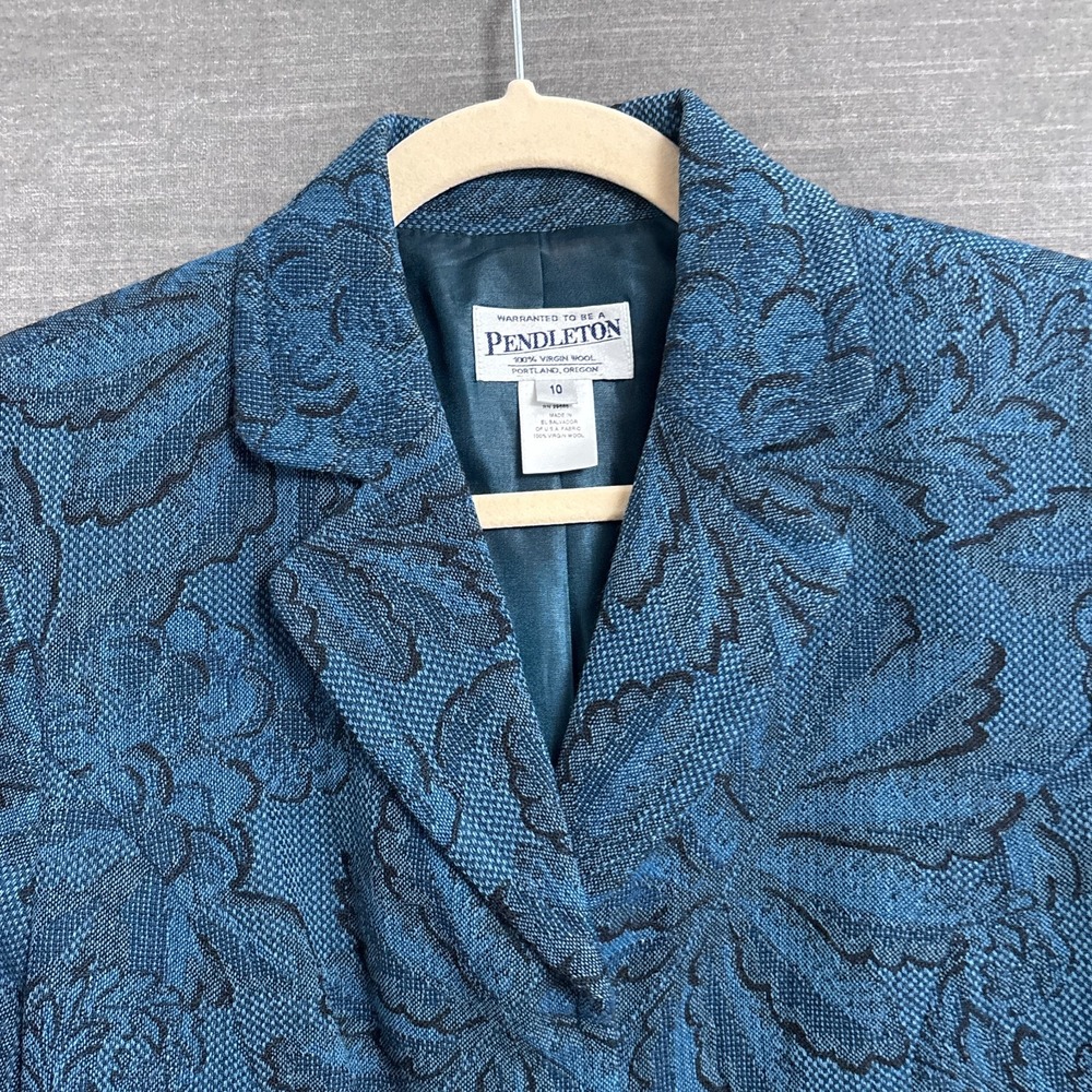 Pendleton Blazer 10 Blue Floral Tapestry‎ Wool Jacket Career Office Work Classic
